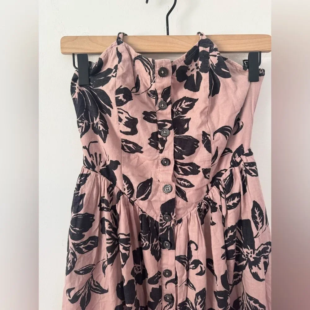 Free People Perfect Sundress Linen Blend Floral Midi Dress XS